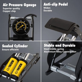 160 PSI Double Cylinder Portable Foot Pump Air Tyre Inflator for car Bike and Cycle, Yellow