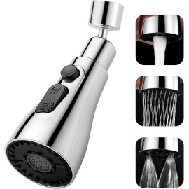 Universal Kitchen Faucet 3-Function Pull Down Sink Sprayer Attachment for Faucet Pull Out Spray Head Big Angle Rotatable Anti -Splash Faucet for Kitchen Rotating Sink Faucet Aerator (silver)