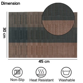 Placemats for Dining Table Heat Resistant Kitchen Table Mats Washable 70% PVC and 30% Polyester Place Mats Stain Resistant Non-Slip Placemat (Brown & Black, Set of 6)