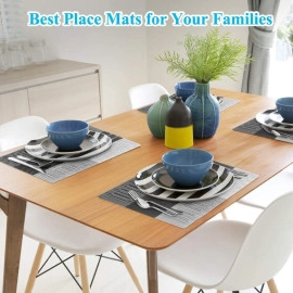 Placemats for Dining Table Heat Resistant Kitchen Table Mats Washable 70% PVC and 30% Polyester Place Mats Stain Resistant Non-Slip Placemat (Brown & Black, Set of 6)