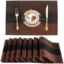 Placemats for Dining Table Heat Resistant Kitchen Table Mats Washable 70% PVC and 30% Polyester Place Mats Stain Resistant Non-Slip Placemat (Brown & Black, Set of 6)
