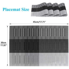 Placemats for Dining Table Heat Resistant Kitchen Table Mats Washable PVC Place Mats Stain Resistant Non-Slip Placemat (Black & Silver, 6)