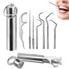 Dental Tools, 7 in 1 Stainless Steel Teeth Cleaning Tool Kit, Stainless Steel Toothpicks Teeth Cleaning Picks Flosser for Teeth Braces Cleaning Tools Reuseable Toothpicks Oral Care