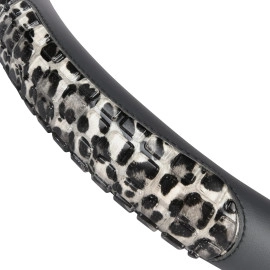 Leather Steering Wheel Cover for Women with Bling Bling Diamond Rhinestone Universal Fit 15 Inch Cute cow print Steering Wheel Cover (black-white) (37-38cm)