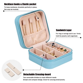 Mini Jewelry Travel Case, PU Leather Organizer Box, Small Portable Jewellery Storage Holder for Womens Rings Earrings Necklaces Bracelets (Pink)