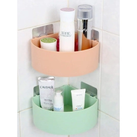 Multipurpose Kitchen Bathroom Plastic Shelf Wall Holder Triangle Shelf No Drill Self Adhesive Bathroom Triangle Shelve with Adhesive Magic Sticker (White) (Bathroom Triangle Shelve)