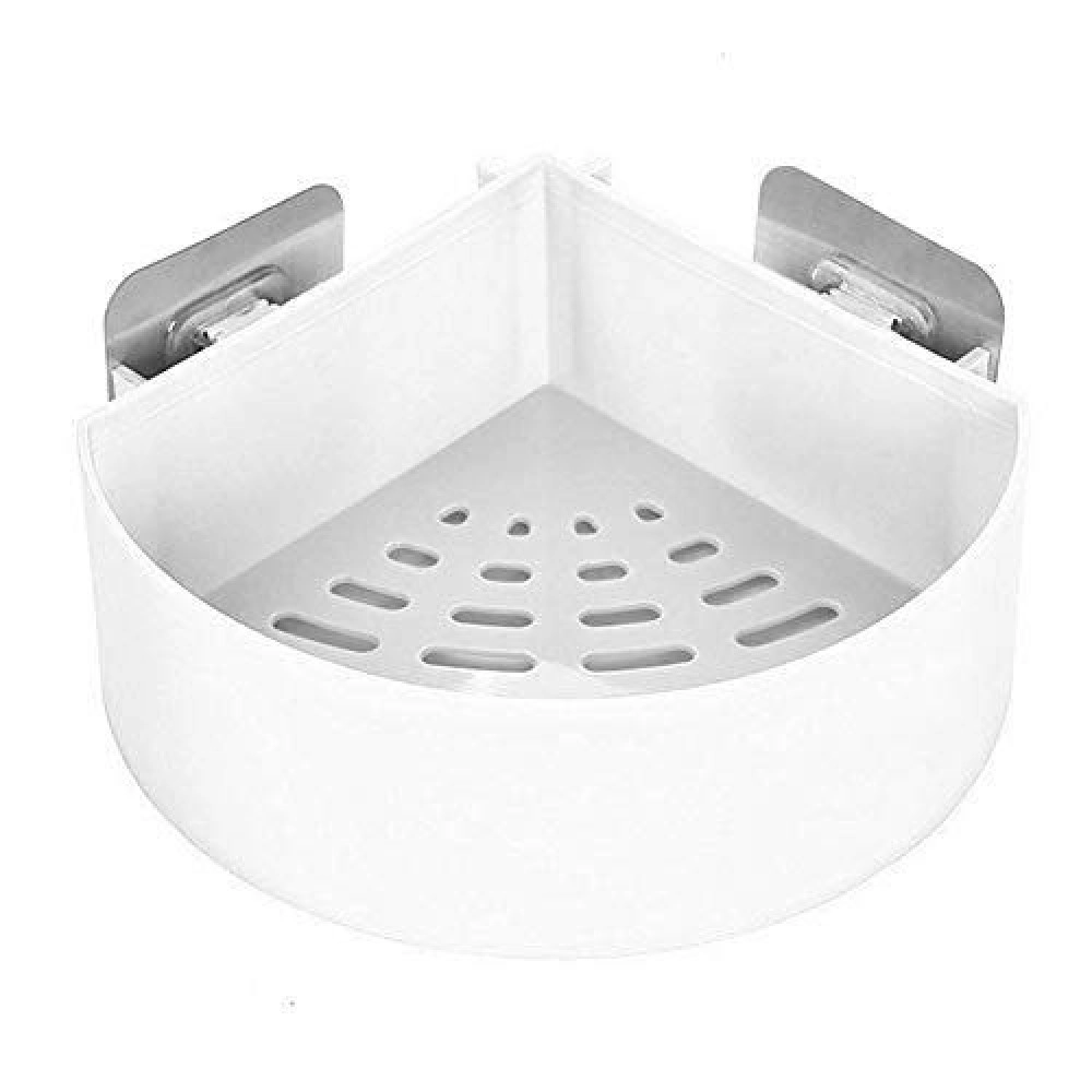 Multipurpose Kitchen Bathroom Plastic Shelf Wall Holder Triangle Shelf No Drill Self Adhesive Bathroom Triangle Shelve with Adhesive Magic Sticker (White) (Bathroom Triangle Shelve)