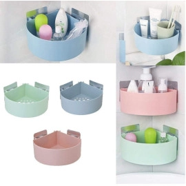 Multipurpose Kitchen Bathroom Plastic Shelf Wall Holder Triangle Shelf No Drill Self Adhesive Bathroom Triangle Shelve with Adhesive Magic Sticker (White) (Bathroom Triangle Shelve)