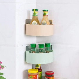 Multipurpose Kitchen Bathroom Plastic Shelf Wall Holder Triangle Shelf No Drill Self Adhesive Bathroom Triangle Shelve with Adhesive Magic Sticker (White) (Bathroom Triangle Shelve)