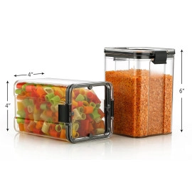 Lock & Lock Square Plastic Airtight Grocery Storage, Cereal Dispenser Storage Container 1100 ml Black (Pack Of 4)