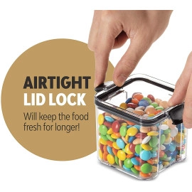 Lock & Lock Square Plastic Airtight Grocery Storage, Cereal Dispenser Storage Container 1100 ml Black (Pack Of 4)