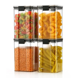 Lock & Lock Square Plastic Airtight Grocery Storage, Cereal Dispenser Storage Container 1100 ml Black (Pack Of 4)