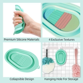 Makeup Brush Cleaning Mat / Bowl, Soft and Durable Silicone Cosmetic Cleaner Pad, Foldable Portable Washing Tool Scrubber with 4 Textures (1ps/Multicolour) (Pack Of 1)