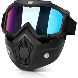 Motorcycle Goggle mask Anti Scratch UV Protective Face&Eyewear Mask,Anti Fog,Windproof, Dirt Shield and Detachable Bike Riding Goggles Mask,with Adjustable Elastic Strap Face mask. (Rainbow Visor)