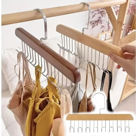 2 pcs Wooden Hangers for Wooden Belt Hanger for Tie 8 Hooks Adjustable Closet Hangers Lingerie Belt Scarf Tie Storage Racks Foldable Hooks Wood Hanger Wardrobe Organizers for Men Women 