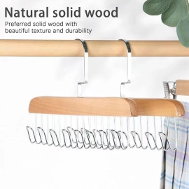 2 pcs Wooden Hangers for Wooden Belt Hanger for Tie 8 Hooks Adjustable Closet Hangers Lingerie Belt Scarf Tie Storage Racks Foldable Hooks Wood Hanger Wardrobe Organizers for Men Women 
