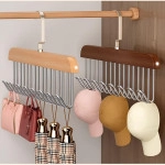 2 pcs Wooden Hangers for Wooden Belt Hanger for Tie 8 Hooks Adjustable Closet Hangers Lingerie Belt Scarf Tie Storage Racks Foldable Hooks Wood Hanger Wardrobe Organizers for Men Women 