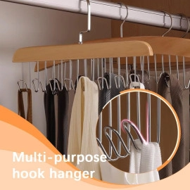 2 pcs Wooden Hangers for Wooden Belt Hanger for Tie 8 Hooks Adjustable Closet Hangers Lingerie Belt Scarf Tie Storage Racks Foldable Hooks Wood Hanger Wardrobe Organizers for Men Women 