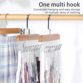 2 pcs Wooden Hangers for Wooden Belt Hanger for Tie 8 Hooks Adjustable Closet Hangers Lingerie Belt Scarf Tie Storage Racks Foldable Hooks Wood Hanger Wardrobe Organizers for Men Women 