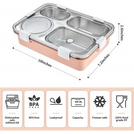 NIJEK STORE Leakproof Thermal Insulation 4 Compartment Lunch Boxes Reusable Microwave Freezer Safe Stainless Steel Portion Snack Containers for Adults and Kids (Multicolor)1000 milliliters