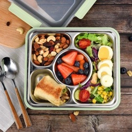 NIJEK STORE Leakproof Thermal Insulation 4 Compartment Lunch Boxes Reusable Microwave Freezer Safe Stainless Steel Portion Snack Containers for Adults and Kids (Multicolor)1000 milliliters