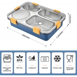 NIJEK STORE Leakproof Thermal Insulation 4 Compartment Lunch Boxes Reusable Microwave Freezer Safe Stainless Steel Portion Snack Containers for Adults and Kids (Multicolor)1000 milliliters