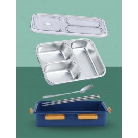 NIJEK STORE Leakproof Thermal Insulation 4 Compartment Lunch Boxes Reusable Microwave Freezer Safe Stainless Steel Portion Snack Containers for Adults and Kids (Multicolor)1000 milliliters