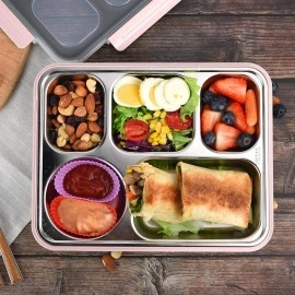 NIJEK STORE Leakproof Thermal Insulation 4 Compartment Lunch Boxes Reusable Microwave Freezer Safe Stainless Steel Portion Snack Containers for Adults and Kids (Multicolor)1000 milliliters