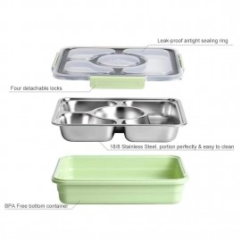 NIJEK STORE Leakproof Thermal Insulation 4 Compartment Lunch Boxes Reusable Microwave Freezer Safe Stainless Steel Portion Snack Containers for Adults and Kids (Multicolor)1000 milliliters