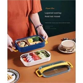 NIJEK STORE Leakproof Thermal Insulation 4 Compartment Lunch Boxes Reusable Microwave Freezer Safe Stainless Steel Portion Snack Containers for Adults and Kids (Multicolor)1000 milliliters