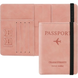 Passport Holder Cover Travel Wallet Organizer, Passport Case with PU Leather Travel Document Holder for Men & Women Travel Accessories (Pink)