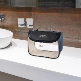 Makeup Bag, Portable Cosmetic Bag, Large Capacity Travel Makeup Organizer, Leather Cosmetic Brush Case for Women Toiletry Bag for Girls with Handle and Divider (Brown)