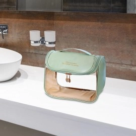 Makeup Bag, Portable Cosmetic Bag, Large Capacity Travel Makeup Organizer, Leather Cosmetic Brush Case for Women Toiletry Bag for Girls with Handle and Divider (Brown)