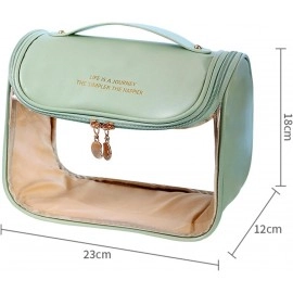 Makeup Bag, Portable Cosmetic Bag, Large Capacity Travel Makeup Organizer, Leather Cosmetic Brush Case for Women Toiletry Bag for Girls with Handle and Divider (Brown)