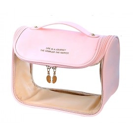 Makeup Bag, Portable Cosmetic Bag, Large Capacity Travel Makeup Organizer, Leather Cosmetic Brush Case for Women Toiletry Bag for Girls with Handle and Divider (Brown)