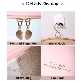 Makeup Bag, Portable Cosmetic Bag, Large Capacity Travel Makeup Organizer, Leather Cosmetic Brush Case for Women Toiletry Bag for Girls with Handle and Divider (Brown)