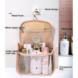 Makeup Bag, Portable Cosmetic Bag, Large Capacity Travel Makeup Organizer, Leather Cosmetic Brush Case for Women Toiletry Bag for Girls with Handle and Divider (Brown)