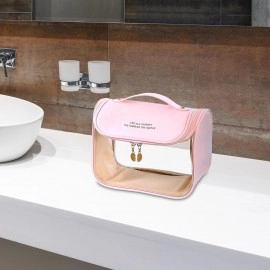 Makeup Bag, Portable Cosmetic Bag, Large Capacity Travel Makeup Organizer, Leather Cosmetic Brush Case for Women Toiletry Bag for Girls with Handle and Divider (Brown)