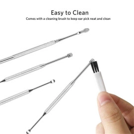 Ear Wax Cleaner Reusable Removal Kit Steel Ear Cleansing Tool Set Spiral Ear Curette Tool with Cleaning Brush and Storage Box For Kids Man Woman (6Pcs)