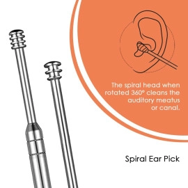 Ear Wax Cleaner Reusable Removal Kit Steel Ear Cleansing Tool Set Spiral Ear Curette Tool with Cleaning Brush and Storage Box For Kids Man Woman (6Pcs)