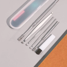 Ear Wax Cleaner Reusable Removal Kit Steel Ear Cleansing Tool Set Spiral Ear Curette Tool with Cleaning Brush and Storage Box For Kids Man Woman (6Pcs)