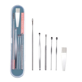 Ear Wax Cleaner Reusable Removal Kit Steel Ear Cleansing Tool Set Spiral Ear Curette Tool with Cleaning Brush and Storage Box For Kids Man Woman (6Pcs)