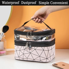 Dual Layer Makeup Bag, Makeup Pouch for Women, Cosmetic Bag for Storage of Toiletries and Brushes - 21 x 17 x 15 cm - Green