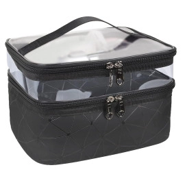 Dual Layer Makeup Bag, Makeup Pouch for Women, Cosmetic Bag for Storage of Toiletries and Brushes - 21 x 17 x 15 cm - Green