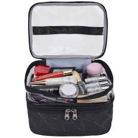 Dual Layer Makeup Bag, Makeup Pouch for Women, Cosmetic Bag for Storage of Toiletries and Brushes - 21 x 17 x 15 cm - Green