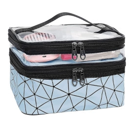 Dual Layer Makeup Bag, Makeup Pouch for Women, Cosmetic Bag for Storage of Toiletries and Brushes - 21 x 17 x 15 cm - Green