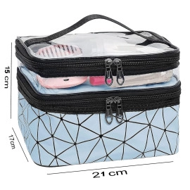Dual Layer Makeup Bag, Makeup Pouch for Women, Cosmetic Bag for Storage of Toiletries and Brushes - 21 x 17 x 15 cm - Green
