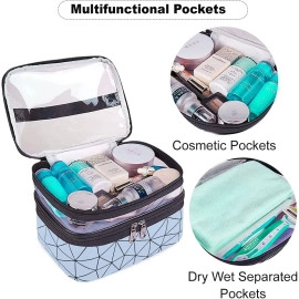 Dual Layer Makeup Bag, Makeup Pouch for Women, Cosmetic Bag for Storage of Toiletries and Brushes - 21 x 17 x 15 cm - Green