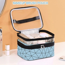 Dual Layer Makeup Bag, Makeup Pouch for Women, Cosmetic Bag for Storage of Toiletries and Brushes - 21 x 17 x 15 cm - Green