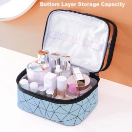 Dual Layer Makeup Bag, Makeup Pouch for Women, Cosmetic Bag for Storage of Toiletries and Brushes - 21 x 17 x 15 cm - Green